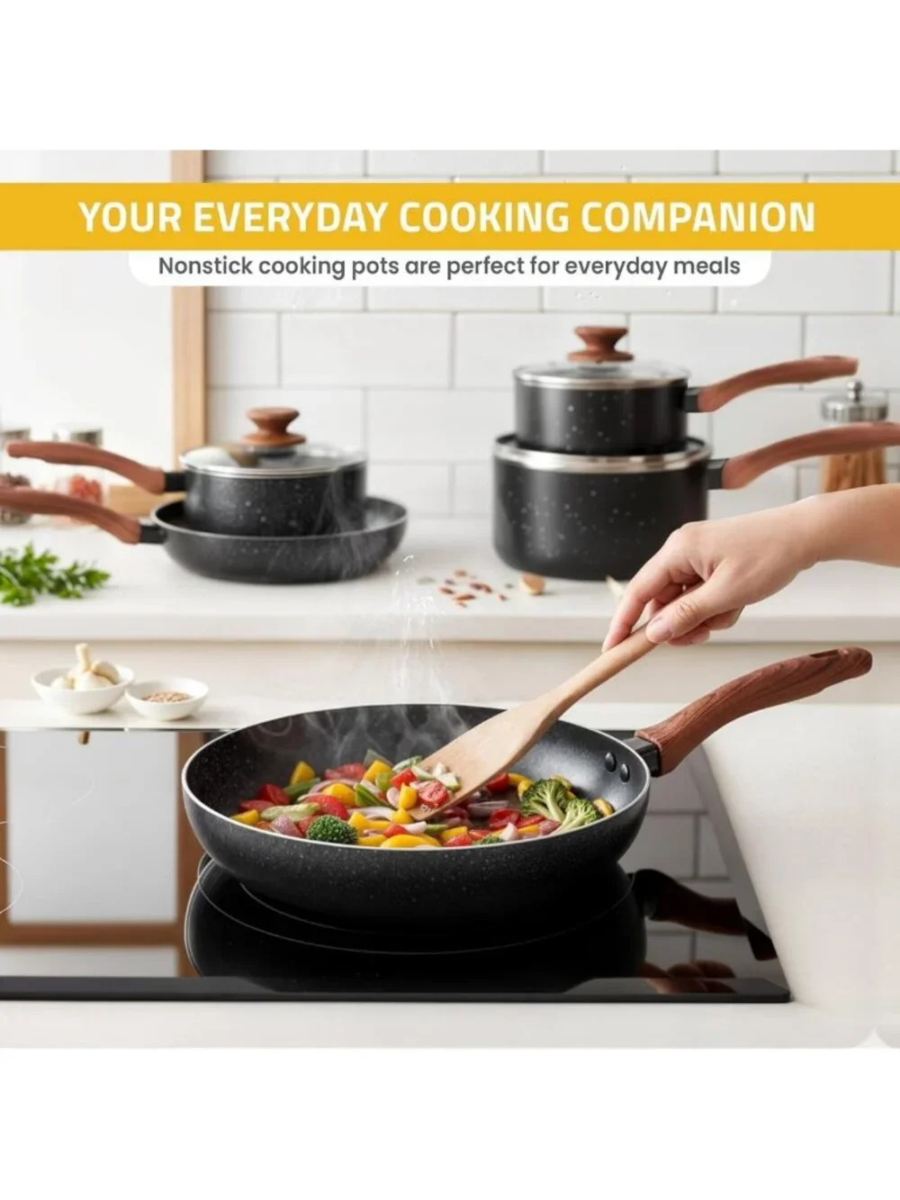 8-Piece Non-Stick Granite Cookware Set - Induction Frying Pans & Saucepans